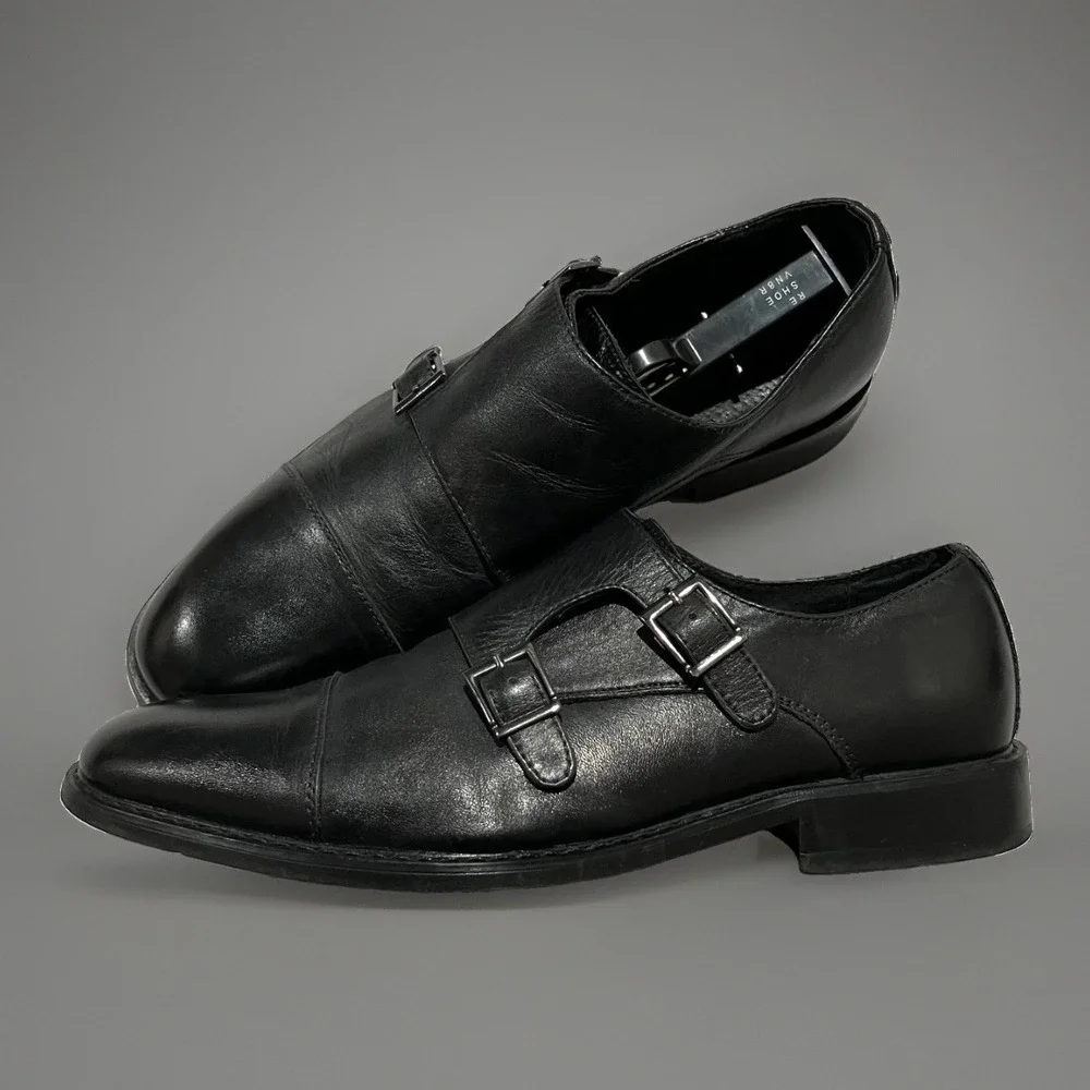 Vintage Mens Black Leather Classic Double Monk Strap Dress Shoes Size 8.5 M